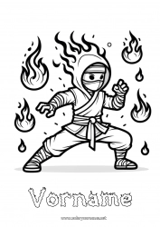 Malvorlage anpassen Ninja Feuer Cartoon