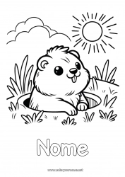 Desenho para personalizar Sol Animais da floresta Marmota Dia da Marmota