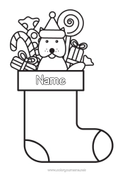 Colouring to customise Sweets Dog Candy Cane Treats, Sweets Easy Colouring Pages Dogs And Cats Pacifier Christmas Stocking