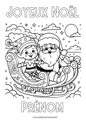 Dessin gratuit Père Noël Traîneau Lutins de Noël Coloriages lutins