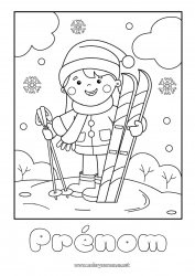 Coloriage à personnaliser Neige Hiver écharpe Bonnet de Noël Ski Sports d'hiver