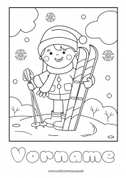 Kostenlose Malvorlage Sport Schnee Winter Schal Weihnachtsmütze Ski Wintersportarten