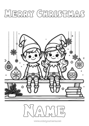 Free colouring Christmas Elves Elf colouring pages