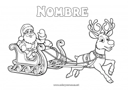 Colorear gratis Papá Noel Trineo Navidad