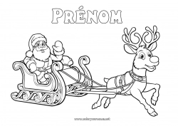 Coloriage gratuit Père Noël Traîneau Noël