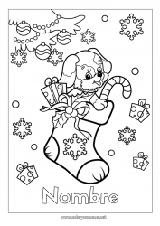 Colorear gratis Lindo Regalos Perro Perros y gatos Calcetín de Navidad