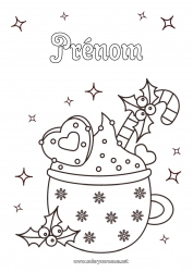 Coloriage gratuit Tasse Sucre d'orge Houx Chocolat Boisson