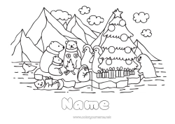 Colouring to customise Bear Christmas Tree Christmas Penguin, Tuxedo Animal Teddy Bear Seal Marine Or Aquatic Animals Birds And Flying Mammals Forest Animals North Pole Pack Ice Polar Bear