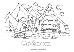 Coloriage gratuit Ours Sapin de Noël Noël Pingouin, Manchot Animal Ourson Phoque Oiseaux et mammifères volants Animaux de la forêt Pôle nord