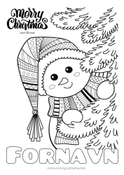 Farvelægningssiden tilpasning Vinter Juletræ Snemand Jul Zentangle 
