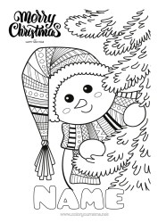 Colouring to customise Winter Christmas Tree Snowman Christmas Zentangle "Merry Christmas" Message