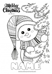 Free coloring Winter Christmas tree Snowman Christmas Zentangle “Merry Christmas” message