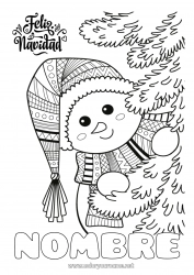 Colorear para personalizar Invierno árbol de Navidad Muñeco de nieve Navidad Zentangle Mensaje “Feliz Navidad”