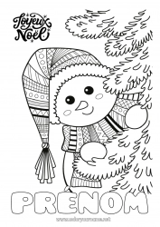 Coloriage gratuit Hiver Sapin de Noël Bonhomme de neige Noël Zentangle 