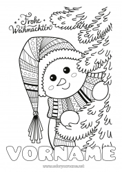 Malvorlage anpassen Winter Weihnachtsbaum Schneemann Weihnachten Zentangle 