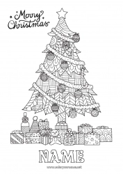 Free drawing Gifts Christmas tree Complex coloring pages Zentangle