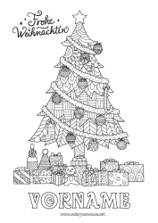 Kostenlose Zeichnung Geschenke Weihnachtsbaum Komplexe Ausmalbilder Zentangle