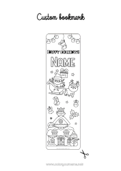 Free coloring Winter Santa Claus Christmas Kawaii Christmas tinsel Bookmark