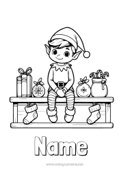 Colouring to customise Christmas Elves Elf Colouring Pages