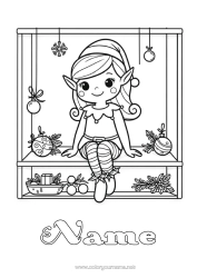 Free colouring Christmas Elves Elf colouring pages