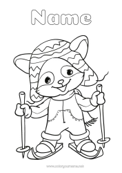 Free colouring Sport Animal Forest animals Beaver Winter sports Snowshoes