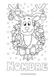 Colorear gratis Reno Bolas de Navidad Decoración navideña Corona navideña Acebo Animales del bosque Ciervo