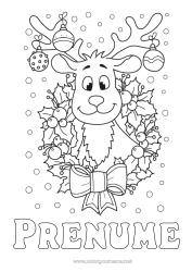 Pagină de colorat personalizată Ren Bola de Crăciun Decorațiuni de Crăciun Coroana de Crăciun Ilex Animale din pădure Cerb