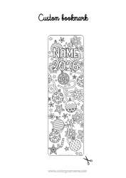 Colouring to customise Winter Birthday Christmas Christmas Bauble Christmas Decorations Happy New Year Bookmark Customisable Year 2026 2027 2028 2029