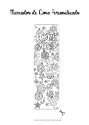 Desenho grátis Inverno Aniversário Natal Bola de Natal Decorações de Natal Feliz Ano Novo Marcador de Página 2025 Ano personalizável
