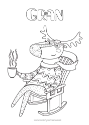 Free colouring Reindeer Animal Drink Forest animals Deer Sweater Scarf