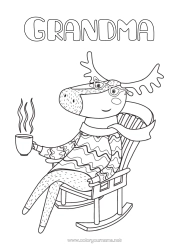Free coloring Reindeer Animal Drinks Forest animals Deer Sweater Scarf