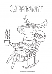 Child coloring page Reindeer Animal Drinks Forest animals Deer Sweater Scarf