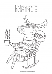 Free coloring Reindeer Animal Drinks Forest animals Deer Sweater Scarf