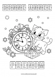 Coloriage à personnaliser Chat Cadeaux Bonne année Chiens et chats Horloge