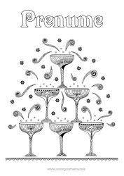 Pagină de colorat gratuită Sărbătoare Băutură Zentangle Champagne