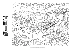 Kolorowanka do personalizacji Święty Mikołaj Renifer Sanie Złożone kolorowanki Zentangle Zwierzęta leśne