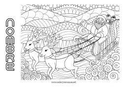 Colorear gratis Papá Noel Reno Trineo Dibujos complejos para colorear Zentangle Animales del bosque