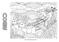 Desenho grátis Pai Natal Rena Trenó Colorações Complexas Zentangle Animais da floresta