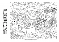 Dessin gratuit Père Noël Renne Traîneau Coloriages complexes Zentangle Animaux de la forêt