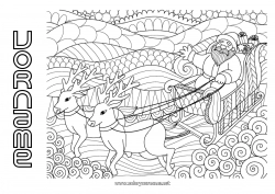 Kostenlose Zeichnung Weihnachtsmann Rentier Schlitten Komplexe Ausmalbilder Zentangle Waldtiere