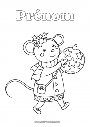 Coloriage gratuit Souris Boule de Noël Décorations de Noël Houx Animaux de la forêt