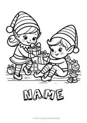 Free colouring Christmas Elves Elf colouring pages