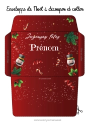 Coloriage à personnaliser Cadeaux Noël Enveloppe Jeux et jouets Enveloppe à imprimer Casse-noisette Enveloppe de Noël Enveloppe emballage cadeau