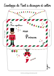 Coloriage gratuit Père Noël Noël Enveloppe Jeux et jouets Enveloppe à imprimer Casse-noisette Enveloppe de Noël