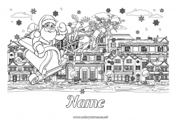 Free drawing Santa Claus Sleigh Complex coloring pages City ??landscape