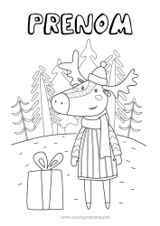 Coloriage gratuit Cadeaux Renne Animal Animaux de la forêt Forêt Pull over écharpe