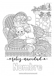 Colorear para personalizar Papá Noel Mandala Navidad Chimenea Zentangle Mensaje “Feliz Navidad”