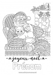 Coloriage gratuit Père Noël Mandala Noël Cheminée Zentangle 