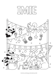 Rysunek za darmo Niedźwiedź Zima Choinka bożonarodzeniowa Wiewiórka Impreza Zwierzę Panda Zwierzęta leśne Inne zwierzęta świata Jeleń