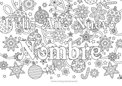Colorear para personalizar Fiesta Bolas de Navidad Decoración navideña Feliz año Copos de nieve Nombre decorado Estrellas Dibujos complejos para colorear Mensaje 